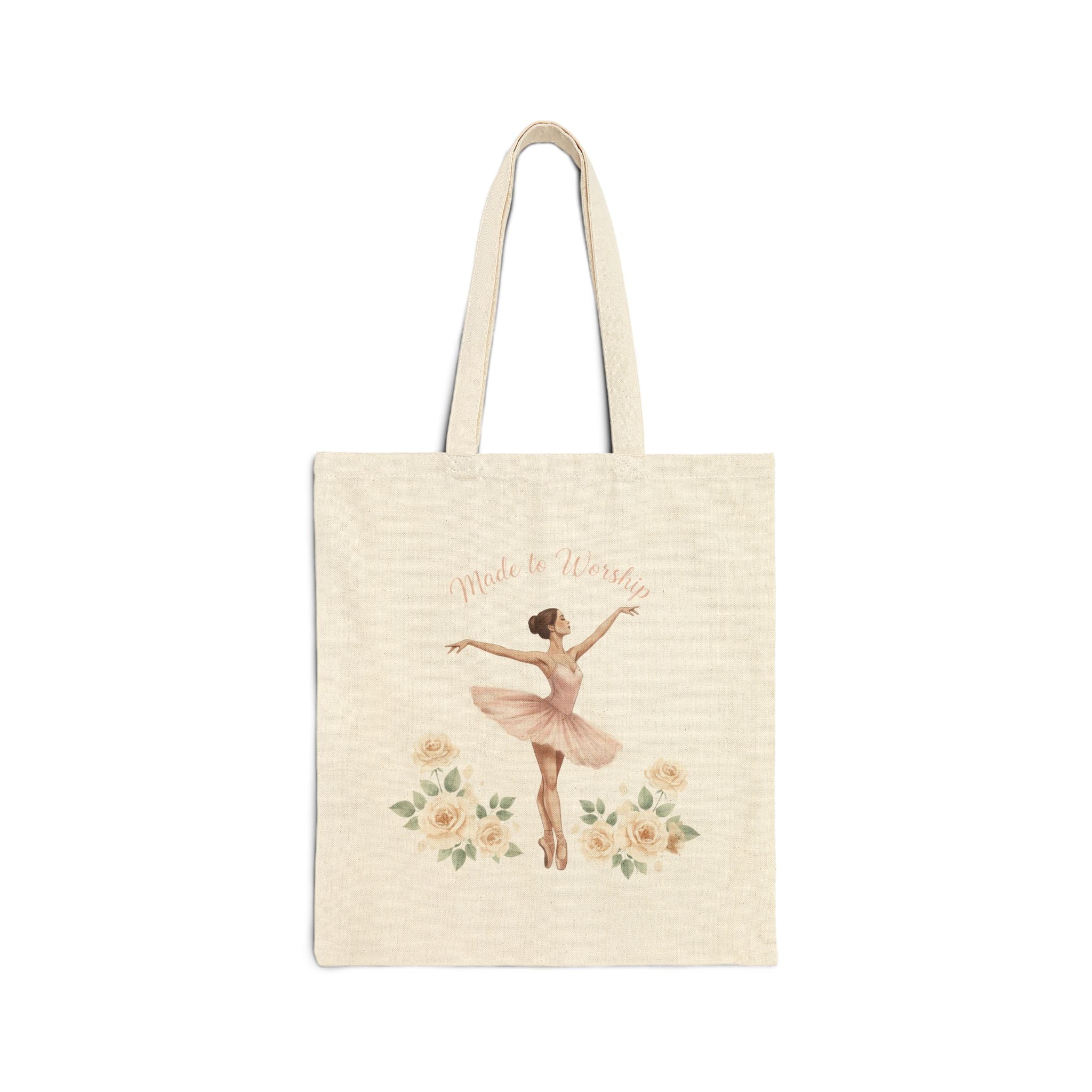 Made to Worship - Ballerina Floral Canvas Tote Bag — Elegant Christian Tote