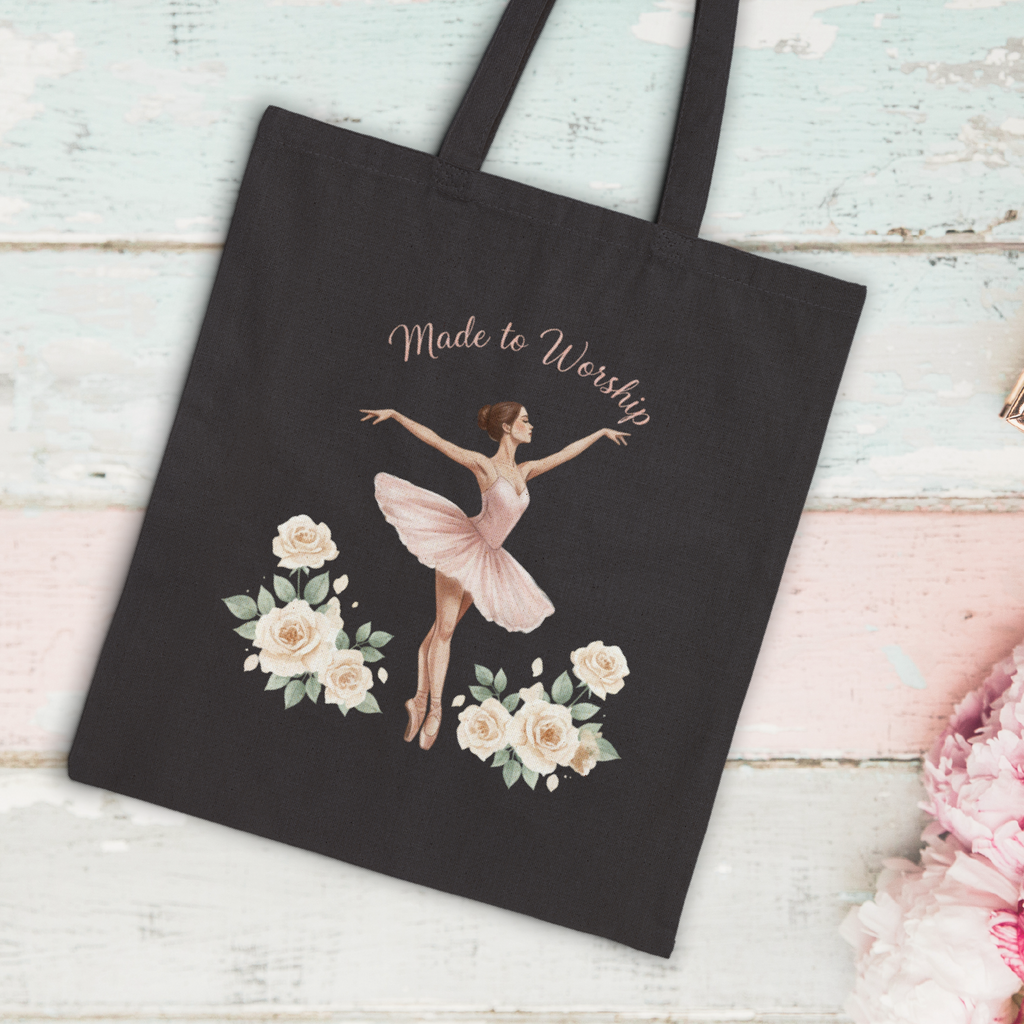 Made to Worship - Ballerina Floral Canvas Tote Bag — Elegant Christian Tote