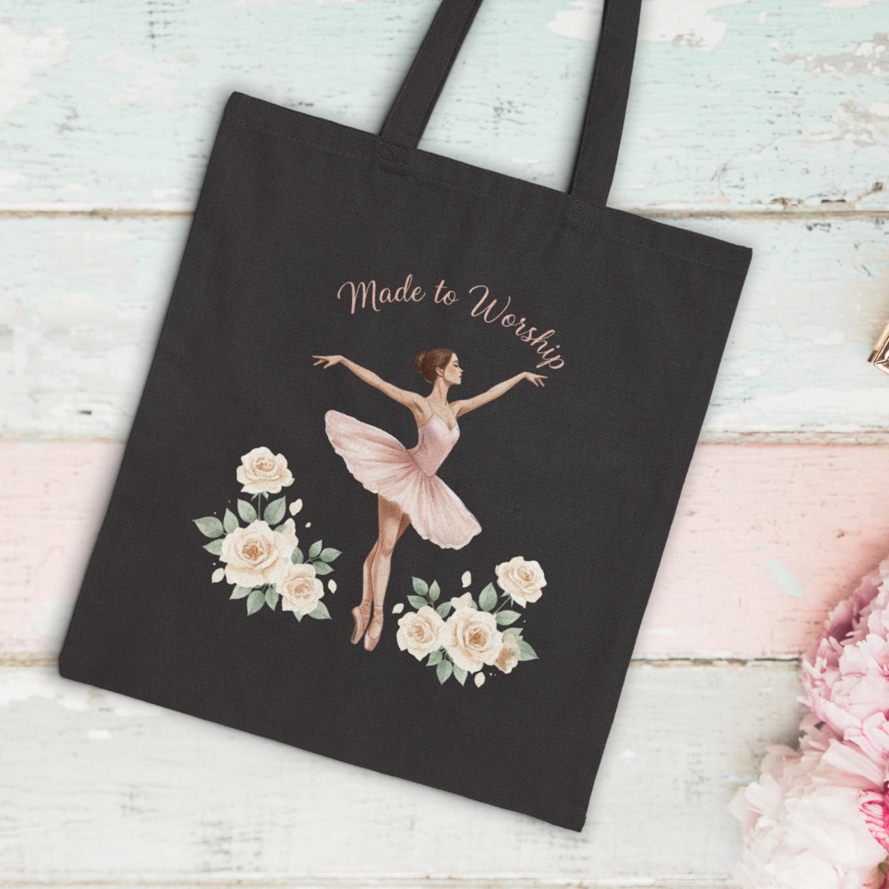 Made to Worship - Ballerina Floral Canvas Tote Bag — Elegant Christian Tote