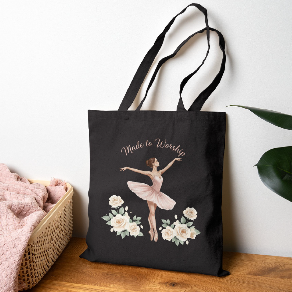 Made to Worship - Ballerina Floral Canvas Tote Bag — Elegant Christian Tote