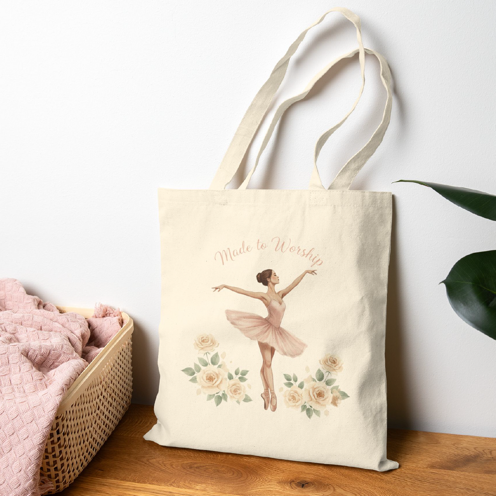 Made to Worship - Ballerina Floral Canvas Tote Bag — Elegant Christian Tote