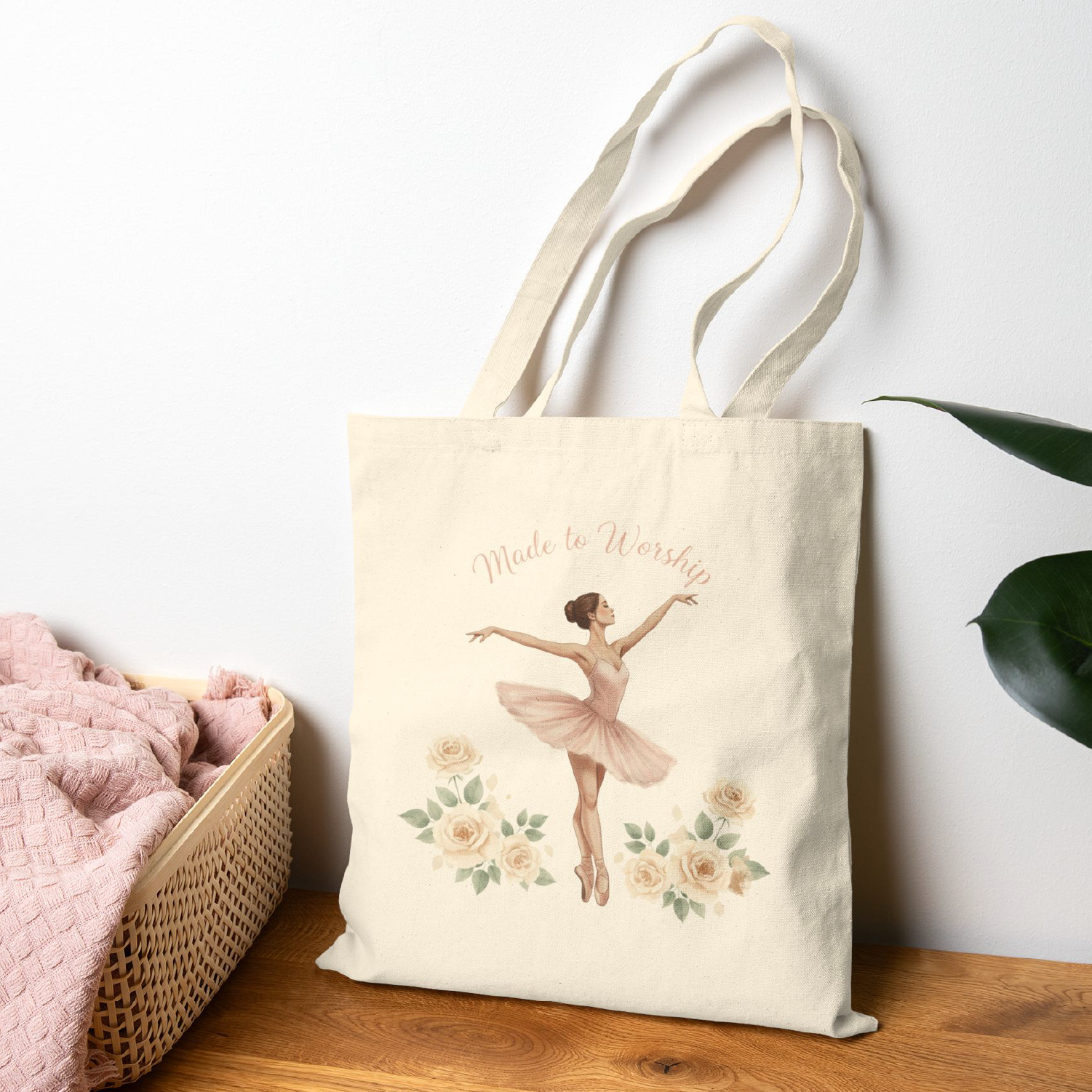 Made to Worship - Ballerina Floral Canvas Tote Bag — Elegant Christian Tote