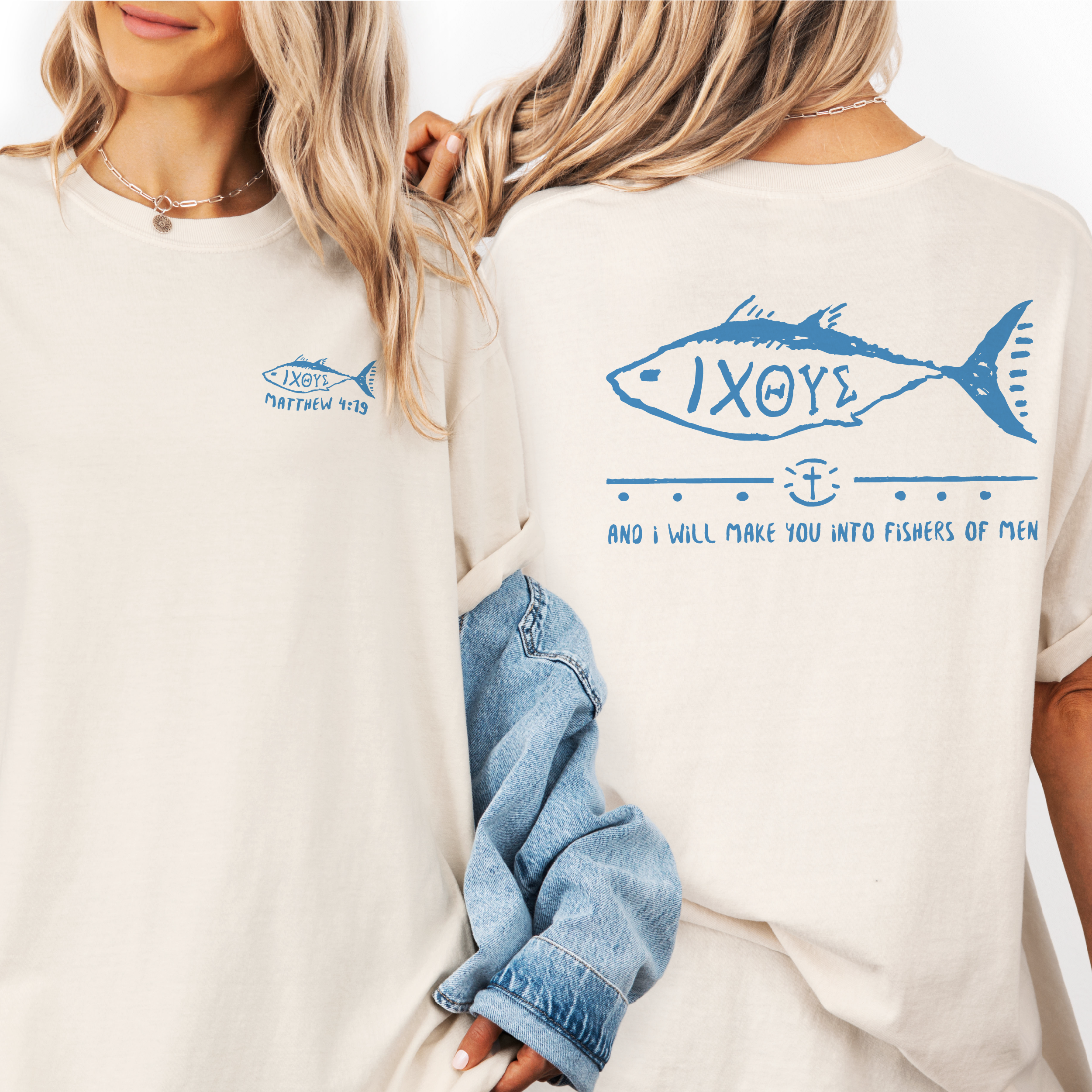 IXOYE Fisher of Men T‑Shirt, Garment-Dyed Vintage Graphic Christian Tee