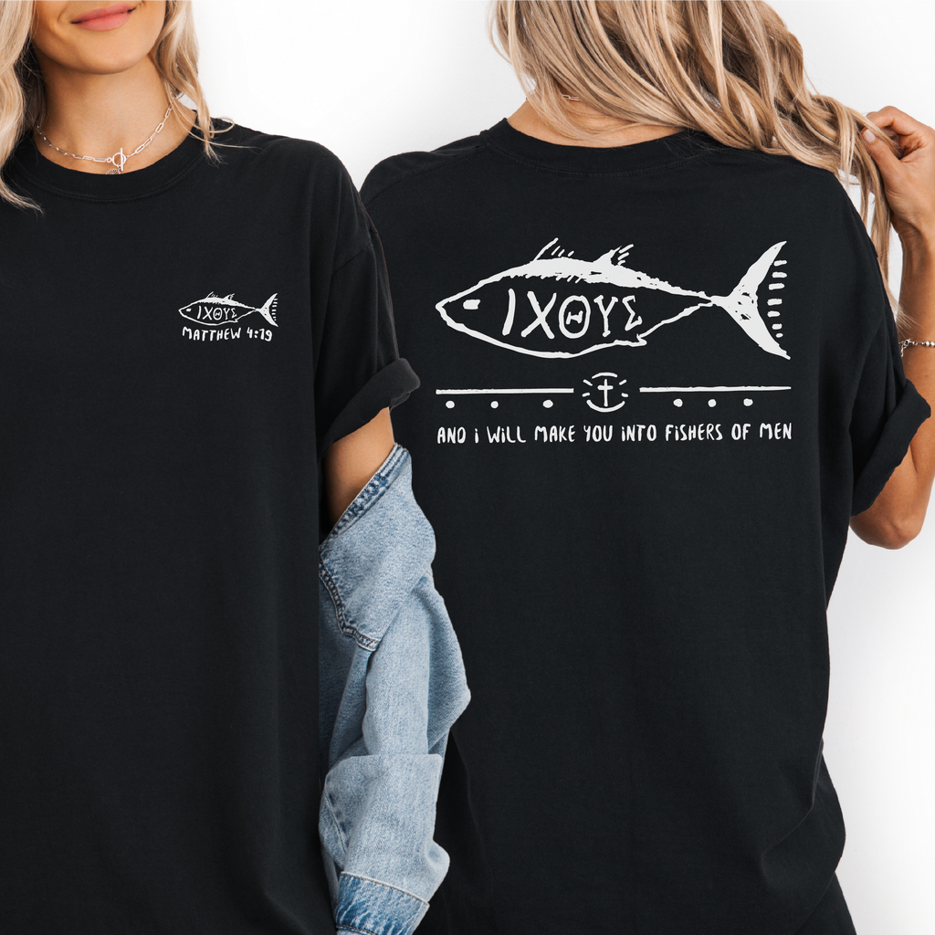 IXOYE Fisher of Men T‑Shirt, Garment-Dyed Vintage Graphic Christian Tee