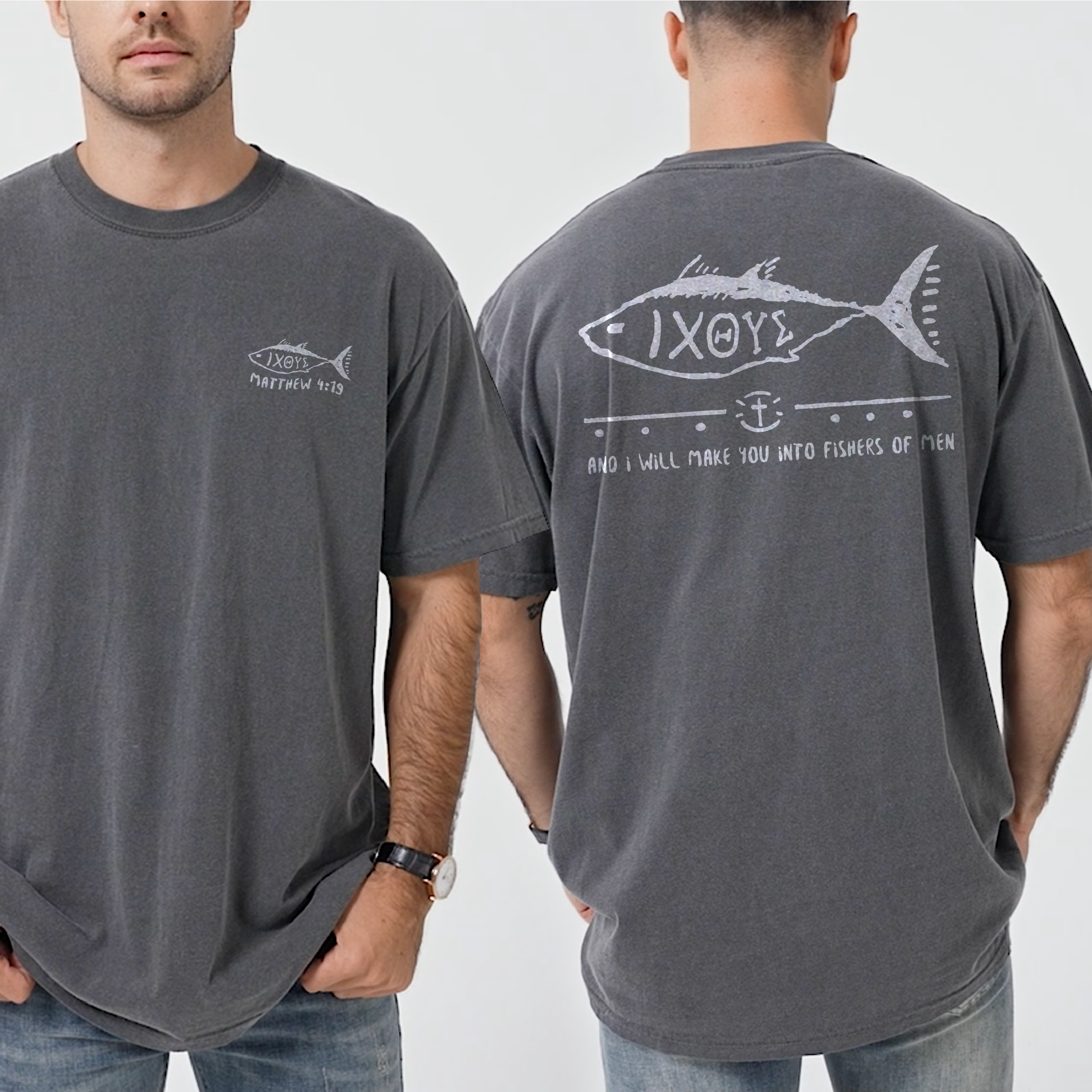 IXOYE Fisher of Men T‑Shirt, Garment-Dyed Vintage Graphic Christian Tee