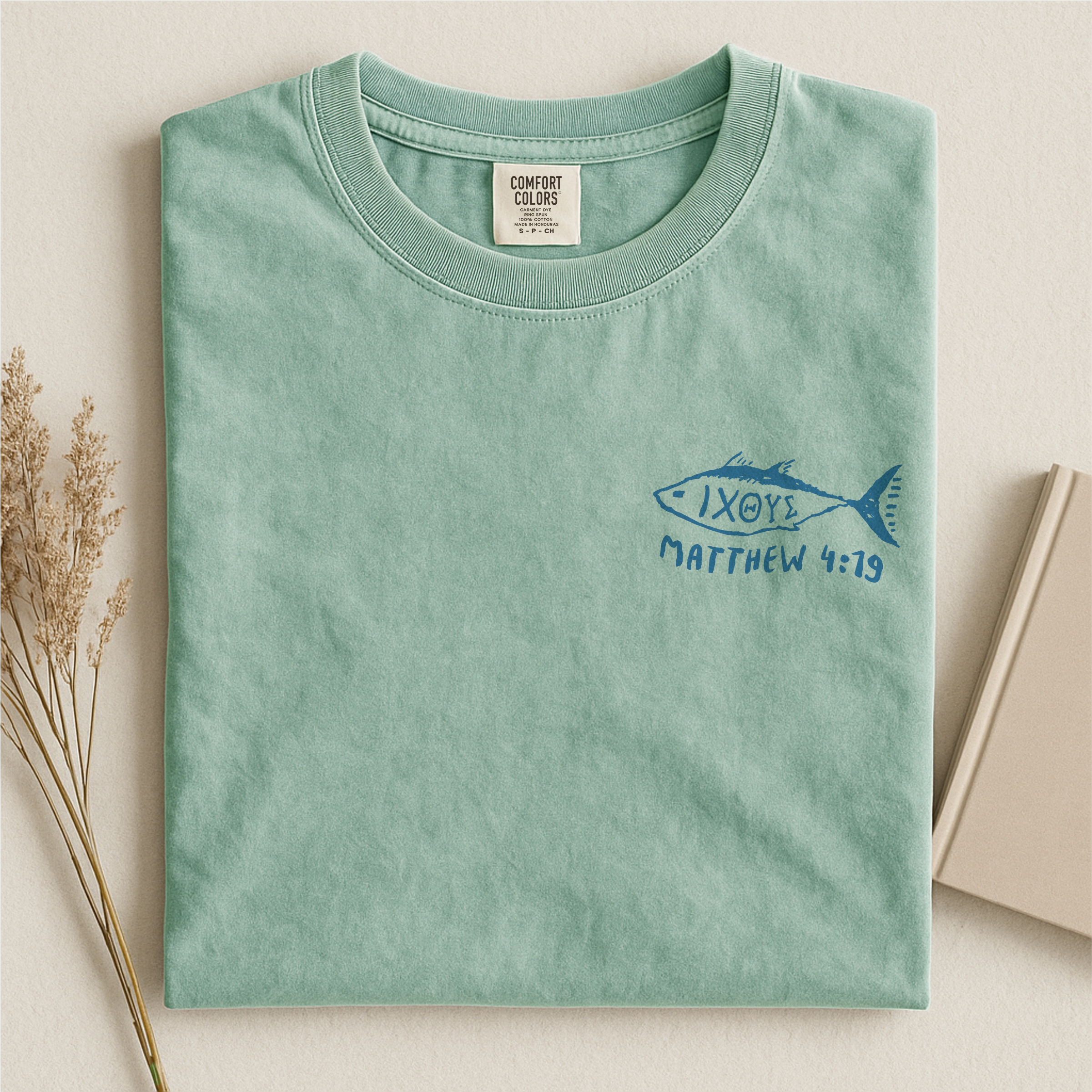 IXOYE Fisher of Men T‑Shirt, Garment-Dyed Vintage Graphic Christian Tee