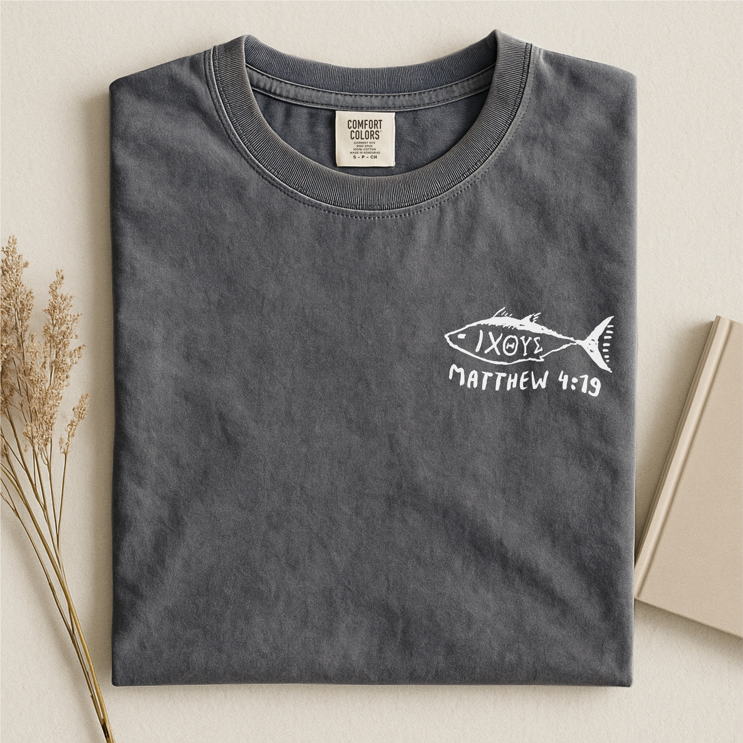 IXOYE Fisher of Men T‑Shirt, Garment-Dyed Vintage Graphic Christian Tee