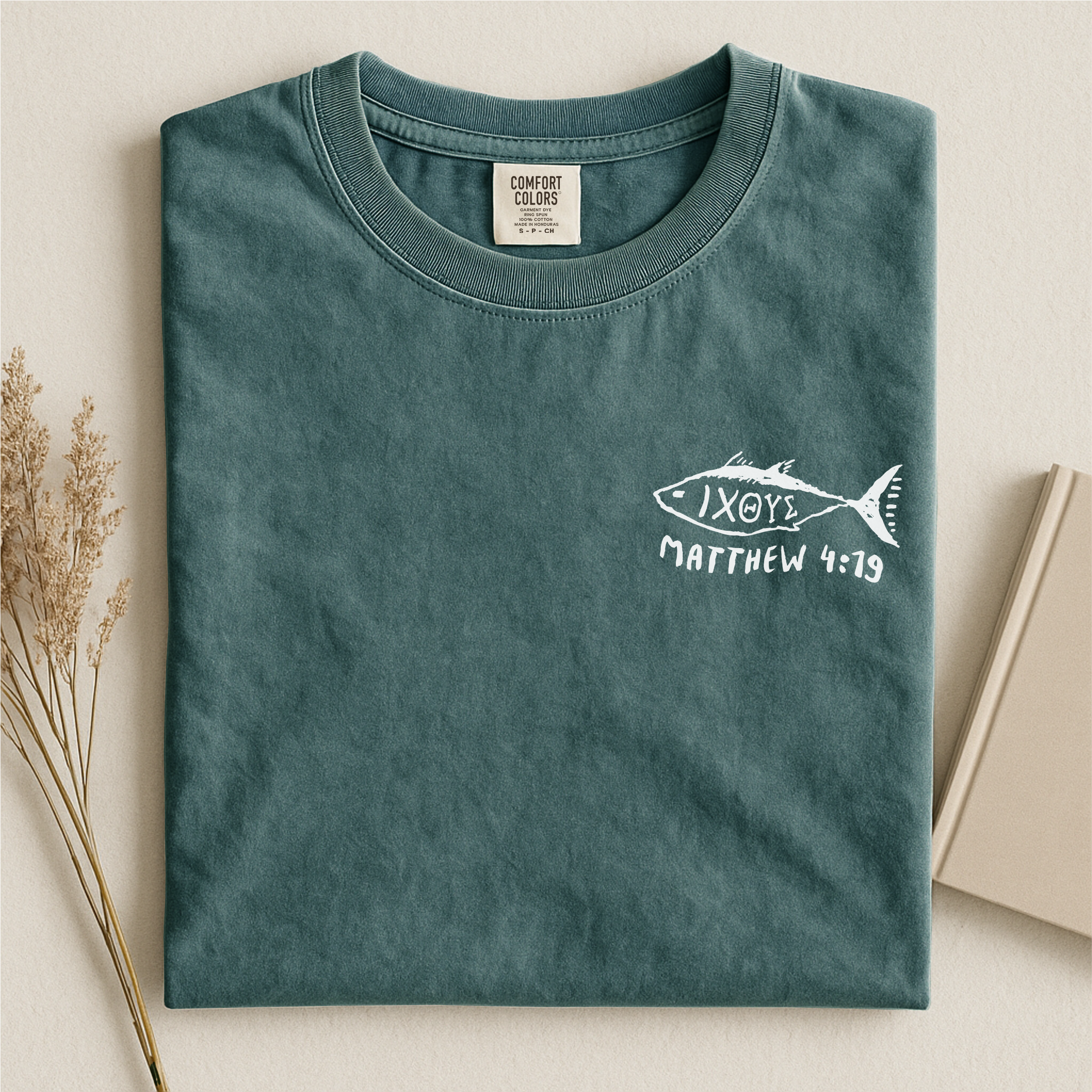 IXOYE Fisher of Men T‑Shirt, Garment-Dyed Vintage Graphic Christian Tee